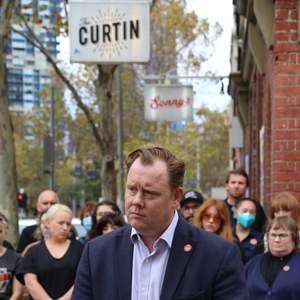 Luke Hilakari outside the John Curtin Hotel