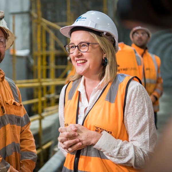 Jacinta Allan on construction site