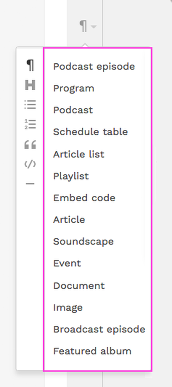 Paragraph Menu - Right Menu