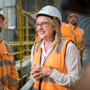 Jacinta Allan on construction site