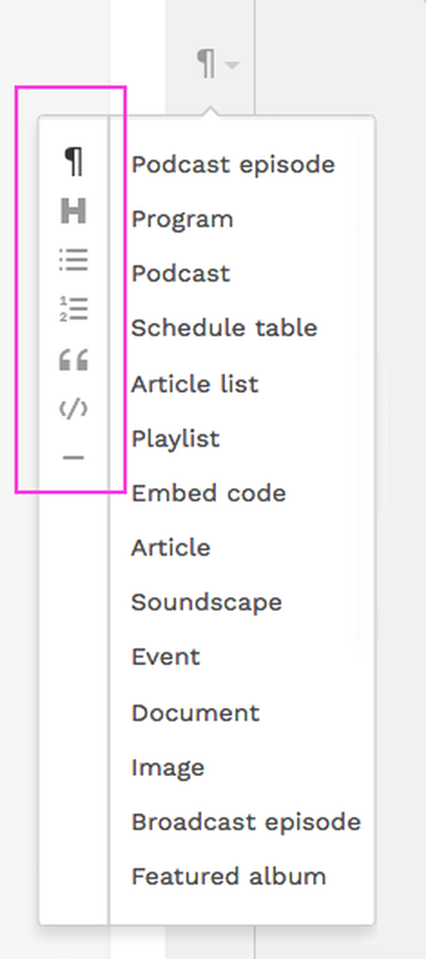 Paragraph Menu - Left Menu